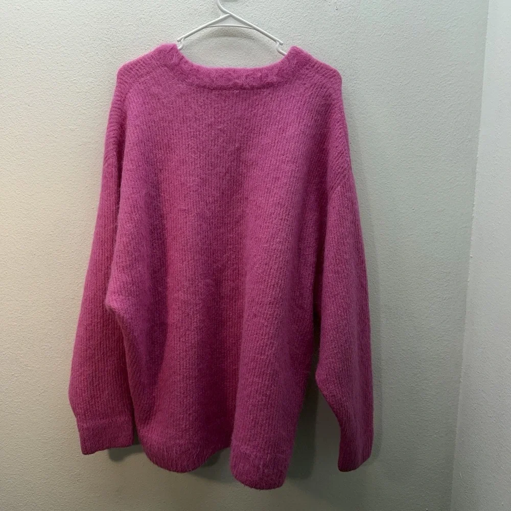 Free People Chunky Knit Alpaca Sweater Oversized Pink Fuzzy Soft Softgirl Sz S